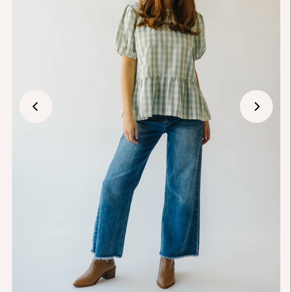 Gingham Puff Sleeve Blouse in Sage - Picture 3 of 8